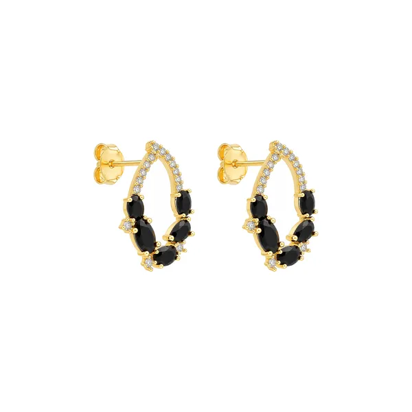 Brinco Dourado Gotas Cravejado de Zircônia Preta