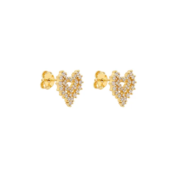 Brinco Dourado de Coração Cravejado de Zircônia Transparente