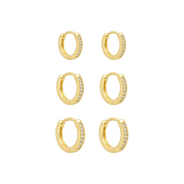Trio Dourado Argolas Cravejadas de Zircônia