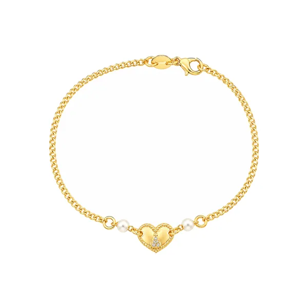 Pulseira Dourada Nossa Senhora em Coração com Pérolas
